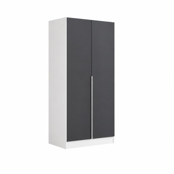 Dulap Alb/Antracit 2 usi, manere argintii, 200x80x40 cm, Pal 18 mm [5]