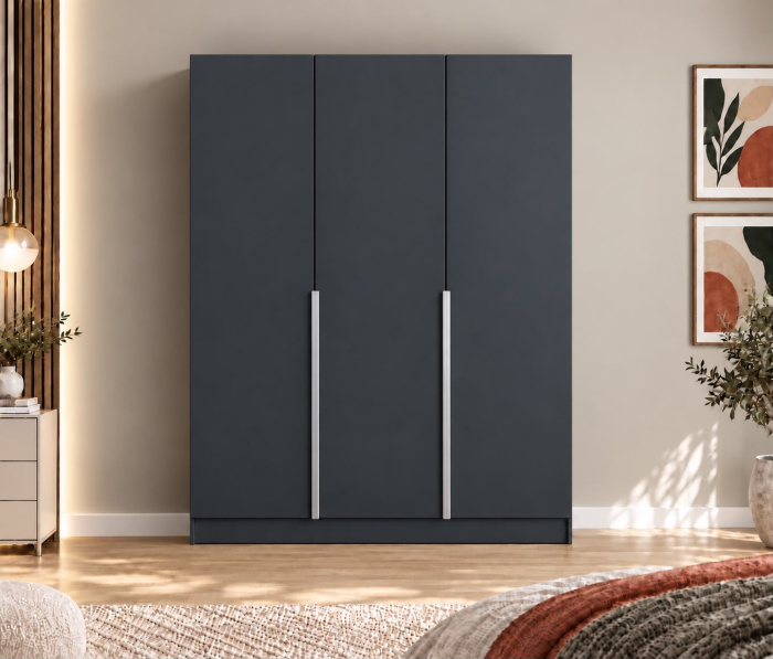 Dulap Vento 3 usi, 150x50x200 cm, Antracit, manere argintii, Pal 18 mm [2]
