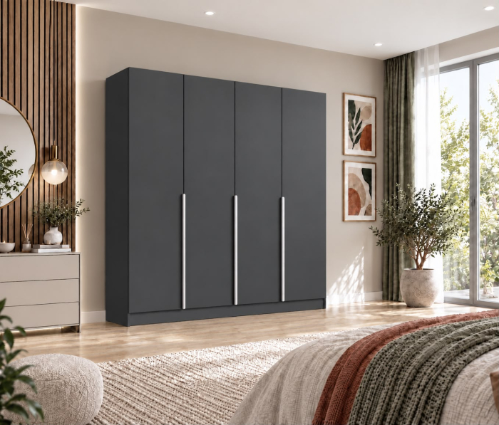 Dulap Vento 4 usi, 200x50x200 cm, Antracit, manere argintii, Pal 18 mm [5]