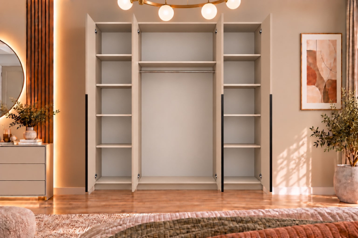 Dulap Vento 4 usi, 200x50x200 cm, Casmir, manere negre Pal 18 mm [6]