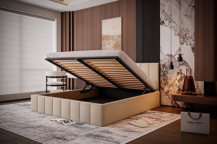 Pat Alex, 140x200 cm, Crem, cu Somiera Rabatabila [2]