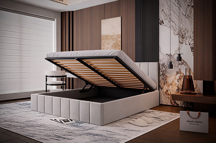 Pat Alex, 160x200 cm, Gri deschis, cu Somiera Rabatabila [2]