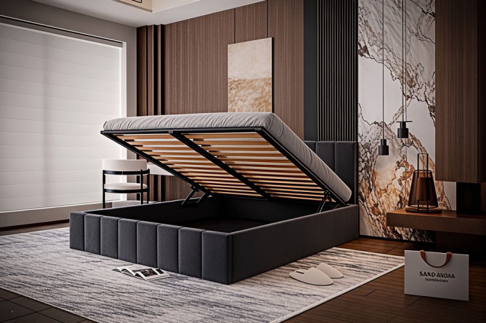 Pat Alex, 180x200 cm, Gri inchis, cu Somiera Rabatabila [3]