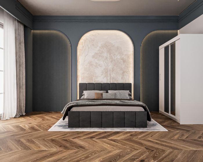 Pat Alex Gri Inchis, 160x200 cm + Dressing Alex Alb cu oglinda, 140x200 cm [2]