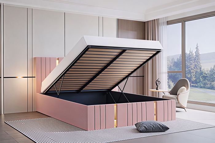 Pat Sebastian, 120x200 cm, Roz, cu Somiera Rabatabila [2]