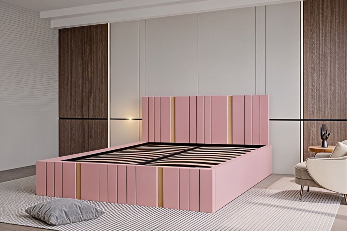 Pat Sebastian, 120x200 cm, Roz, cu Somiera Rabatabila [3]