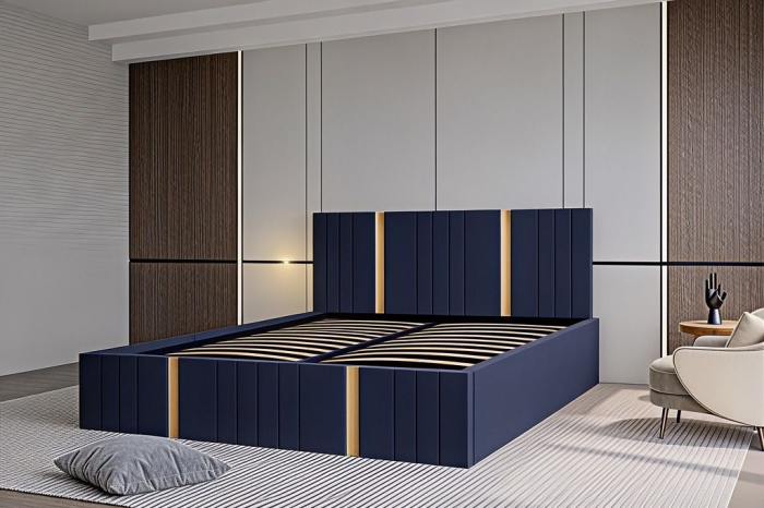 Pat Sebastian, 140x200 cm, Albastru, cu Somiera Rabatabila [2]