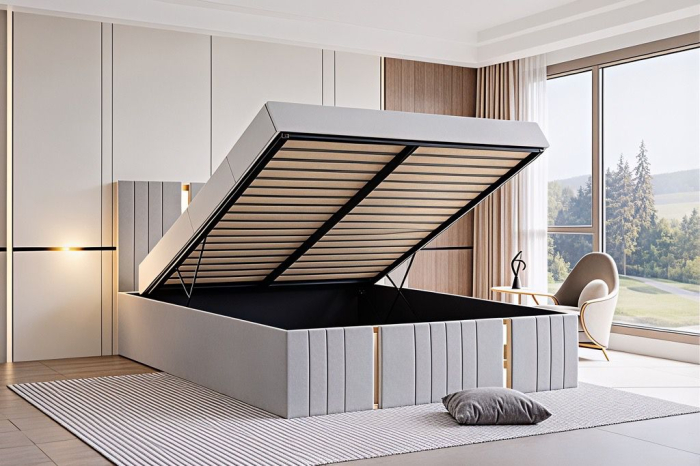 Pat Sebastian, 160x200 cm, Gri deschis, cu Somiera Rabatabila [2]