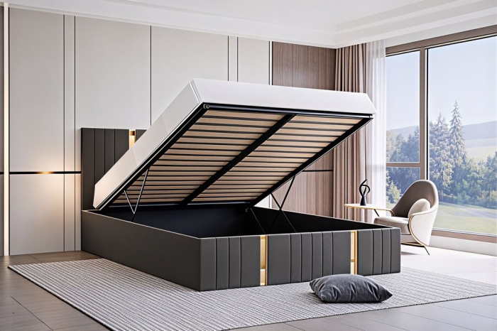 Pat Sebastian, 180x200 cm, Gri inchis, cu Somiera Rabatabila [2]