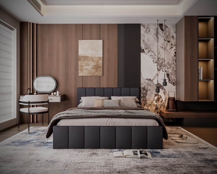 Pat tapitat Alex, 160x200 cm, Gri Inchis [4]