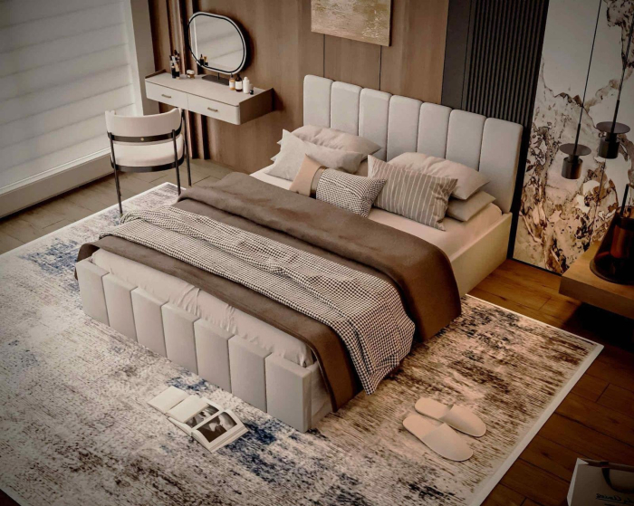 Pat tapitat Alex, 180x200 cm, Crem [4]