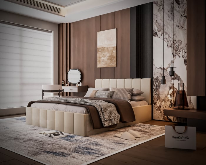 Pat tapitat Alex cu saltea, 180x200 cm, Crem [2]