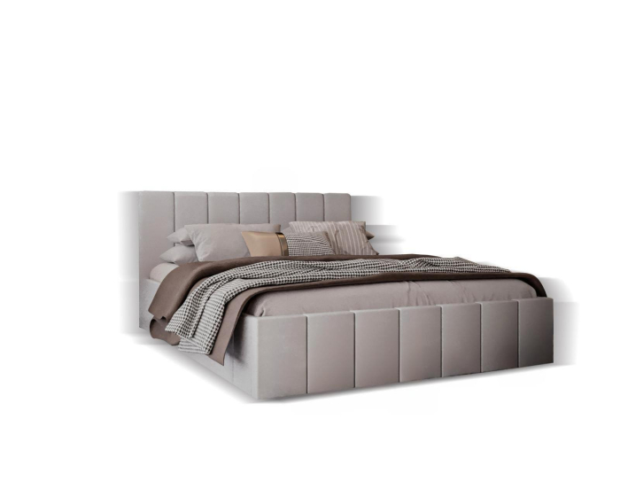 Pat tapitat Alex cu saltea, 180x200 cm, Gri deschis [5]