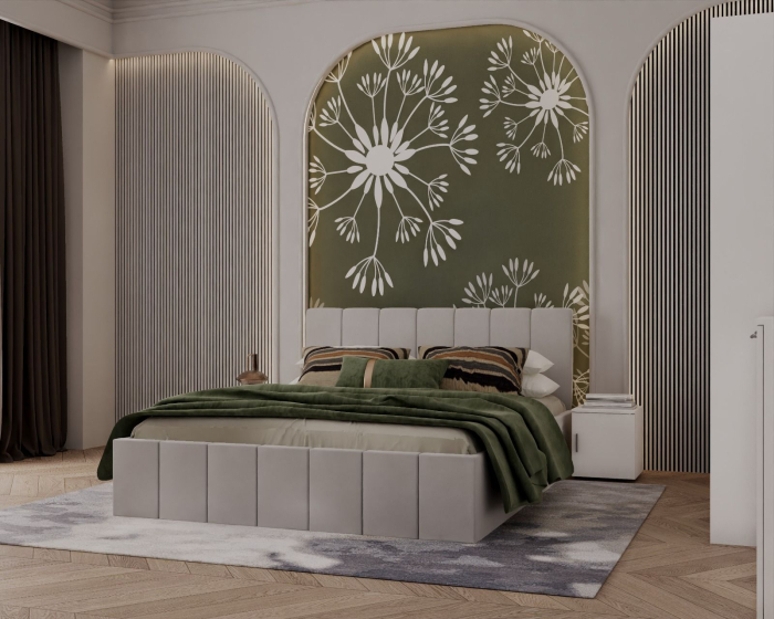 Pat tapitat Alex Gri deschis 160x200 cm + Set noptiere-Alb [1]