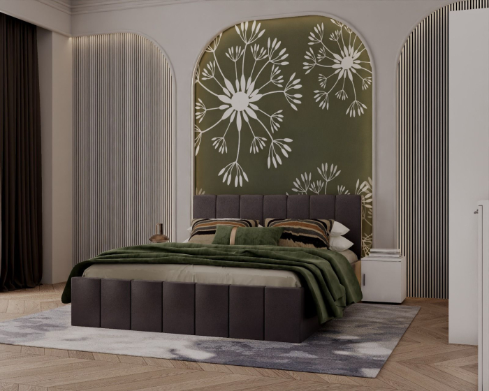 Pat tapitat Alex Gri inchis 180x200 cm + Set noptiere-Alb [1]