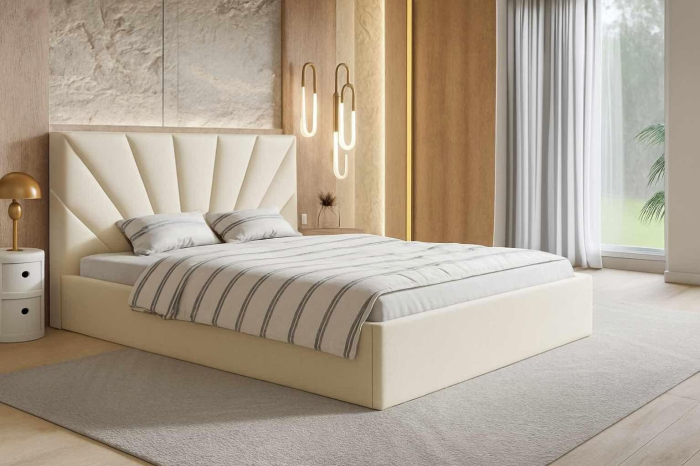 Pat tapitat Cami, 160x200 cm, Crem [2]