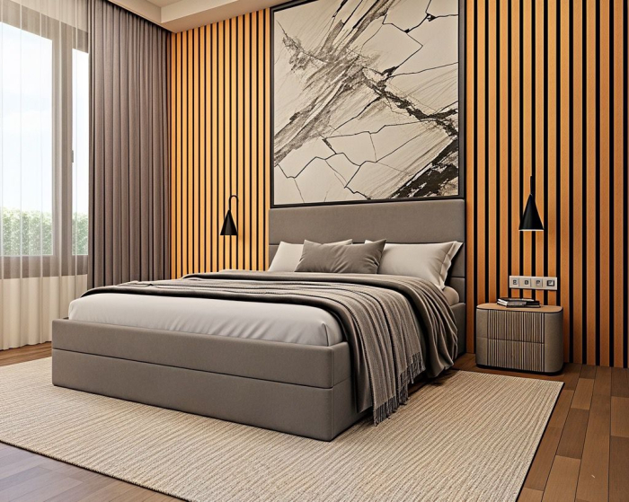 Pat tapitat Mara, 160x200 cm, Gri deschis [3]