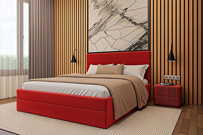 Pat tapitat Mara, 160x200 cm, Rosu [2]