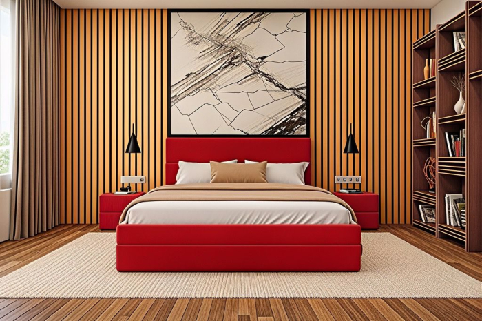 Pat tapitat Mara, 160x200 cm, Rosu [3]