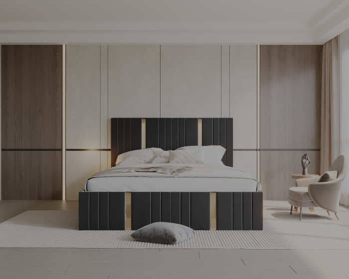 Pat tapitat Sebastian, 140x200 cm, Gri inchis [4]