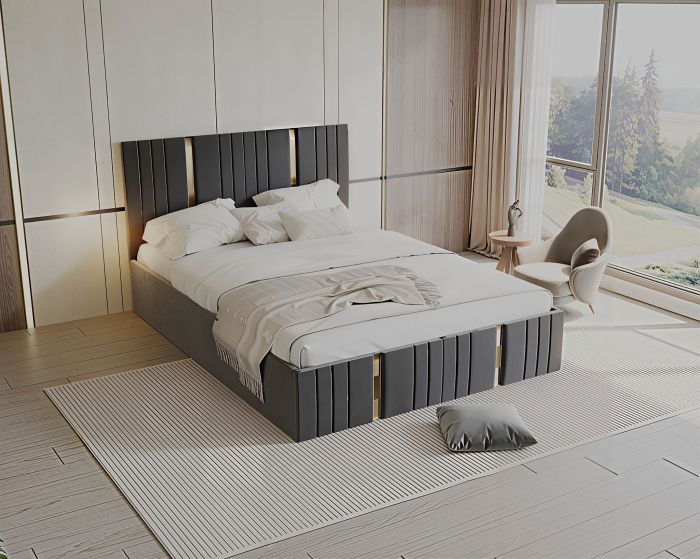 Pat tapitat Sebastian, 160x200 cm, Gri inchis [4]