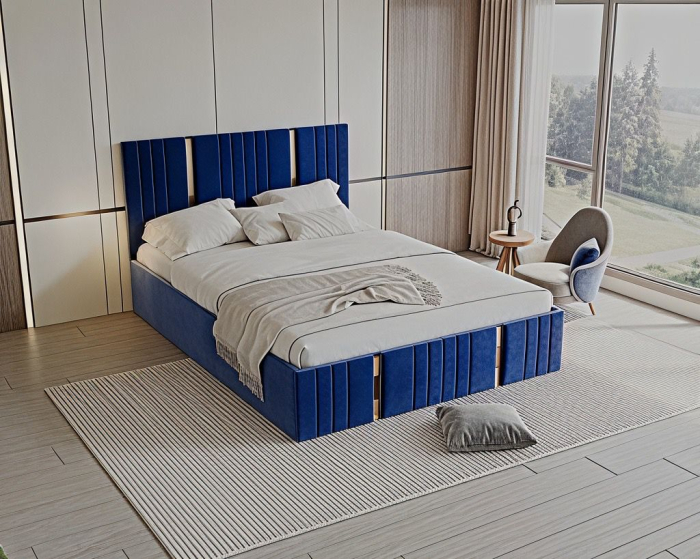 Pat tapitat Sebastian, 160x200 cm, Albastru [4]