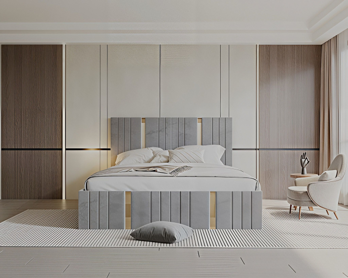 Pat tapitat Sebastian, 160x200 cm, Gri deschis [3]