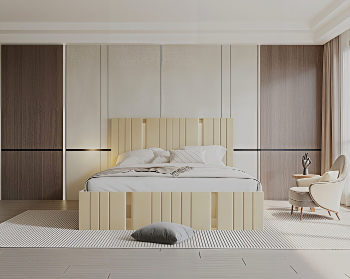 Pat tapitat Sebastian, 180x200 cm, Crem [2]