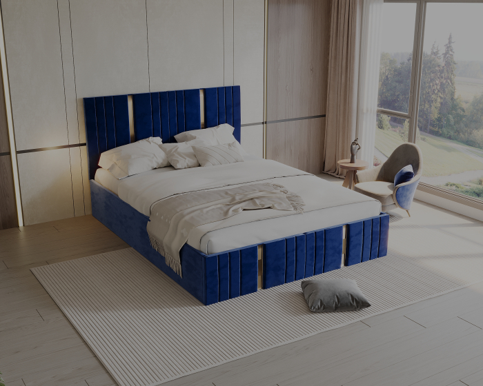 Pat tapitat Sebastian, 180x200 cm, Albastru [3]