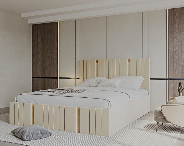 Pat tapitat Sebastian, 180x200 cm, Crem [3]