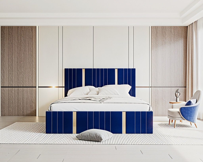 Pat tapitat Sebastian, 180x200 cm, Albastru [2]