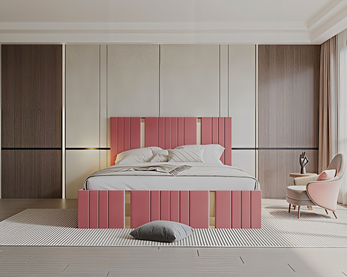 Pat tapitat Sebastian, 180x200 cm, Roz [2]