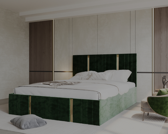 Pat tapitat Sebastian cu saltea , 160x200 cm, Verde [2]