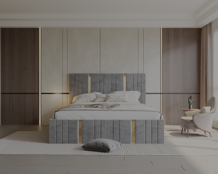 Pat tapitat Sebastian cu saltea , 160x200 cm, Gri deschis [4]