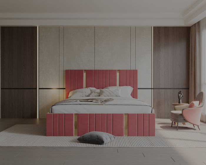 Pat tapitat Sebastian cu saltea , 180x200 cm, Roz [4]