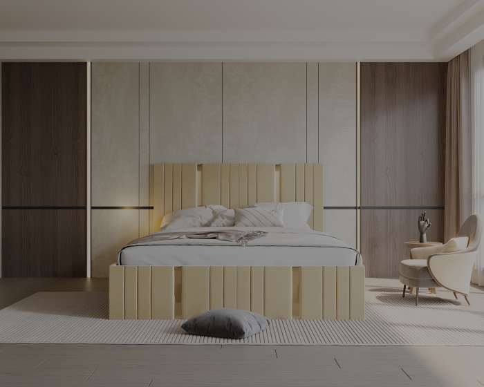 Pat tapitat Sebastian cu saltea , 180x200 cm, Crem [4]