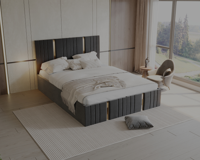 Pat tapitat Sebastian cu saltea , 180x200 cm, Gri inchis [3]