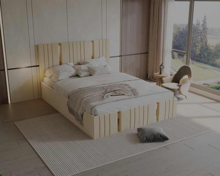 Pat tapitat Sebastian cu saltea , 180x200 cm, Crem [4]