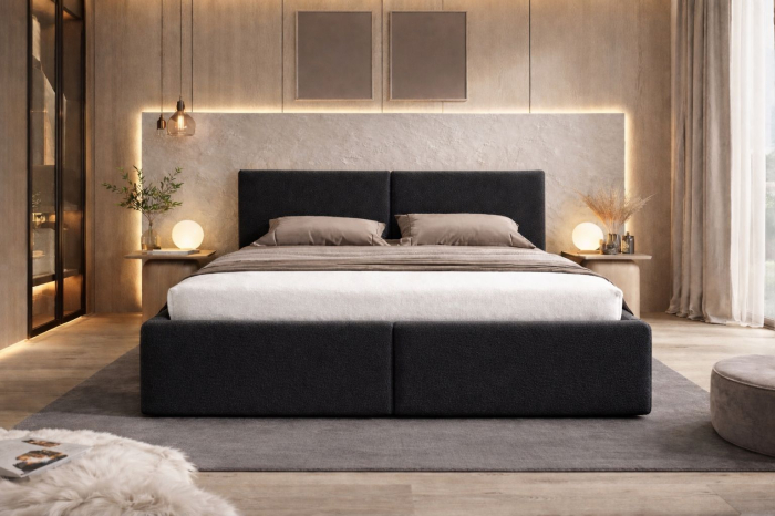 Pat tapitat Vela Soft, 140x200 cm, Negru [3]