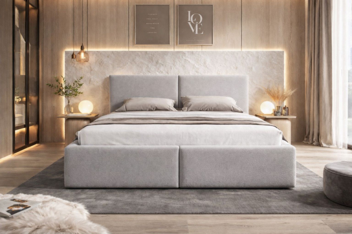 Pat tapitat Vela Soft, 180x200 cm, Gri Deschis [2]