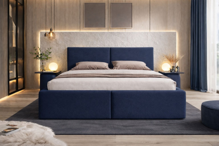 Pat tapitat Vela Soft, 180x200 cm, Albastru [2]