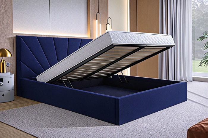 Pat Cami, 180x200 cm, Albastru, cu Somiera Rabatabila [2]