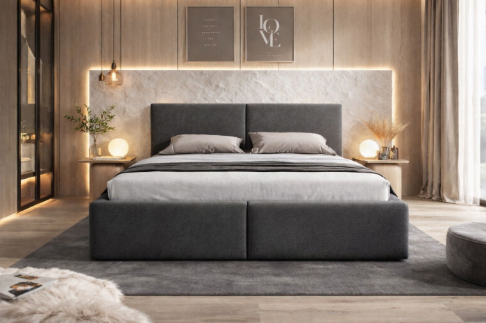 Pat Vela Soft, 180x200 cm, Gri inchis, cu Somiera Rabatabila [4]