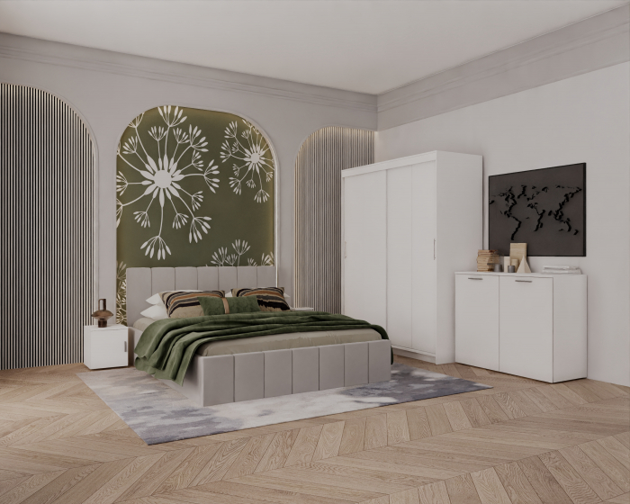 Set Dormitor Alex, 160x200cm, Gri deschis + Alb, Pal 18 mm [1]