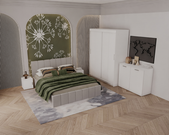 Set Dormitor Alex, 160x200cm, Gri deschis + Alb, Pal 18 mm [2]