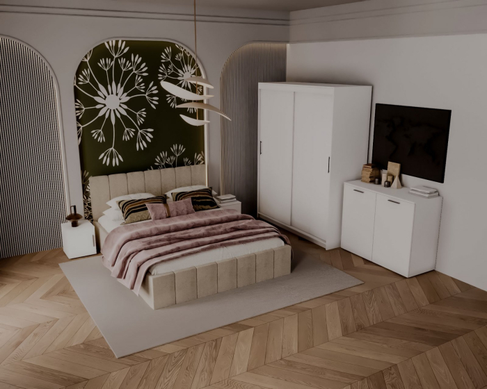 Set Dormitor Alex, 160x200cm, Crem + Alb, Pal 18 mm [4]