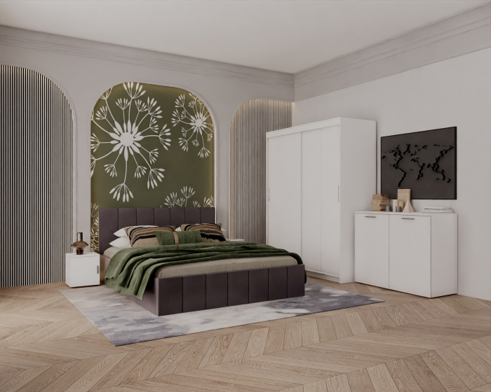 Set Dormitor Alex, 160x200cm, Gri inchis + Alb, Pal 18 mm [1]