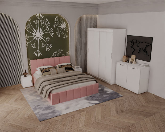 Set Dormitor Alex, 160x200cm, Roz + Alb, Pal 18 mm [2]