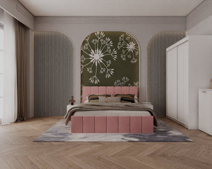 Set Dormitor Alex, 160x200cm, Roz+ Alb, Pal 18 mm [3]