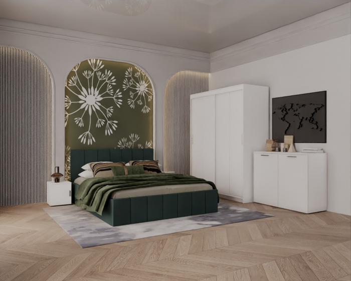 Set Dormitor Alex, 160x200cm, Verde+ Alb, Pal 18 mm [1]